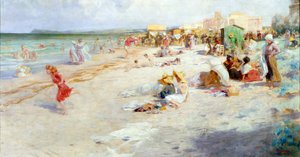 Een druk strand in de zomer door Alois Hans Schram