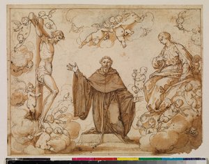 Sint-Augustinus twijfelend tussen het bloed van Christus en de melk van de Maagd Maria