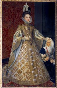 Portret van de Infante van Spanje Isabelle Clara Eugenie van Habsburg, soeverein van de Nederlanden en Magdalena Ruiz door Alonso Sánchez Coello