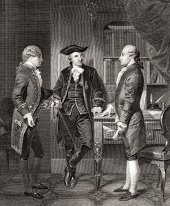 Johann Henry Jules Alexandre von Robaii, Baron de Kalb introduceert Lafayette aan Silas Deane, uit Leven en Tijden van Washington, Deel 1, uitgegeven in 1857 door Alonzo (after) Chappel