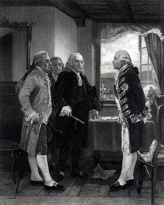 De vredesconferentie op Staten Island, ontmoeting tussen Lord Howe en de commissie van het congres, 11 september 1776 door Alonzo Chappel