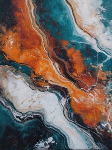 Oranje-blauwgroene stenen golven