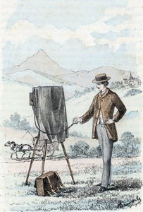 Hobby van de hoge samenleving en de bourgeoisie: de beoefening van fotografie door amateurs (amateurfotograaf). Gravure uit 