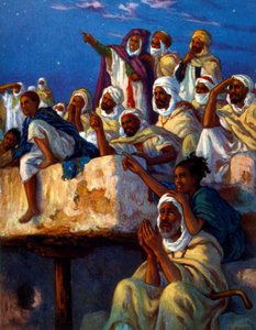 Illustratie van Arabieren die bidden tijdens de Ramadan. Door Nasreddine Dinet (Alphonse-Étienne Dinet). 1861 – 1929