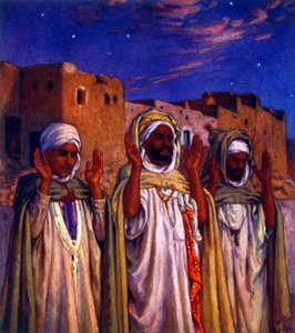 Illustratie van moslim Arabische pelgrims op weg naar Mekka