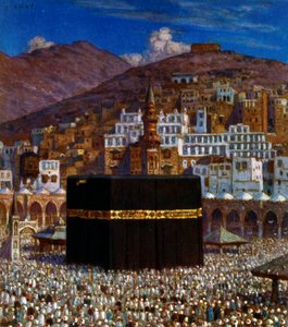 Illustratie van moslimpelgrims bij de Kabbah in Mekka