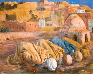 Gebed op een terras in Bou-Saada of Es-Sojoud (olieverf op doek)