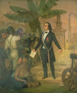 Joseph Napoleon Sebastien Sarda Garriga (1808-77) met het emancipatiebesluit op La Reunion