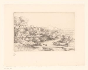 Landschap met plank over een rivier (La passerelle)