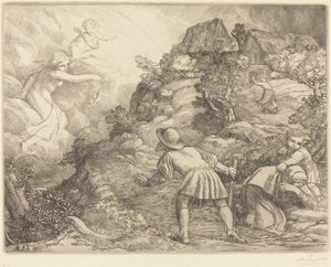 Allegorie van de Boer en Fortuna Le paysan et la fortune: Sujet allegorique door Alphonse Legros