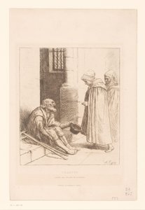Bedelaar op een trap door Alphonse Legros