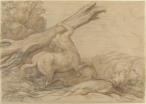 Centaur die een boomstam draagt door Alphonse Legros