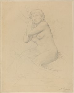 Zittende vrouwelijke naakt door Alphonse Legros