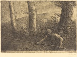 Visser met een Hoepelnet La peche a la truble door Alphonse Legros