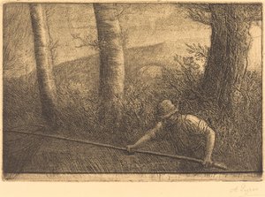 Visser met een hoepelnet La pêche à la truble door Alphonse Legros