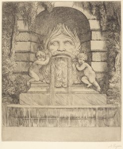 Fontein: grotesk masker, kinderen en bekken