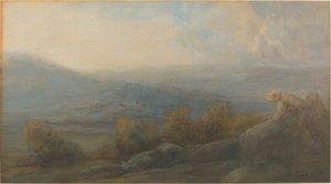 Berglandschap met twee figuren rechts