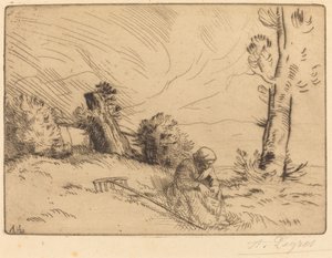 Boerin Zittend bij een Haag door Alphonse Legros