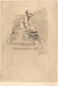 Kleine fontein, kind spelend op de grotesken door Alphonse Legros