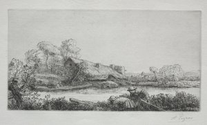 De boerderij aan de rivier (La Ferme Sur La Rivière: Effet Du Soir) door Alphonse Legros
