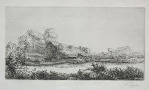De boerderij aan de rivier La Ferme Sur La Rivière: Effet Du Soir door Alphonse Legros