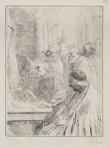 De monniken in de kerk door Alphonse Legros