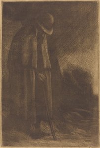 Reiziger die schuilt door Alphonse Legros