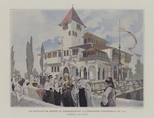 Paviljoen van Bosnië en Herzegovina op de Exposition Universelle 1900, Parijs door Alphonse Marie (after) Mucha