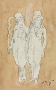 Twee Jonge Mannen van Mode (Staand) door Alphonse Marie Adolphe de Neuville