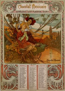 Chocolade Masson kalender geïllustreerd door Mucha (1860 – 1939). een Tsjechische Art Nouveau schilder