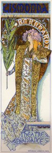Vermaak. Gismonda, toneelstuk door Victorien Sardou met Sarah Bernhardt in het Théâtre de la Renaissance, Parijs. Poster door Mucha, Frankrijk door Alphonse Marie Mucha