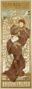 Lorenzaccio, met de staande figuur van Sarah Bernhardt in de rol, 1896 door Alphonse Mucha