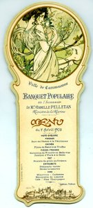 Menu van een populair banket georganiseerd in Carcassonne op 7 april door Alphonse Mucha