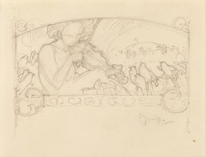 Studie van een vrouw die viool speelt door Alphonse Mucha