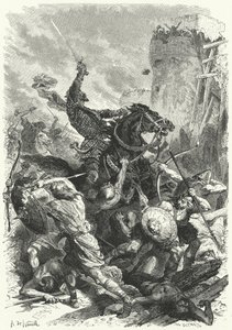 Graaf Odo verdedigt Parijs tegen de Noormannen, 886 door Alphonse Marie de (after) Neuville