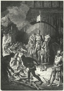 El Cid, vergezeld door zijn vrouw Dona Jimena, houdt toezicht op de bouw van de brandstapel van Ahmed, Moorse koning van Valencia door Alphonse Marie de (after) Neuville