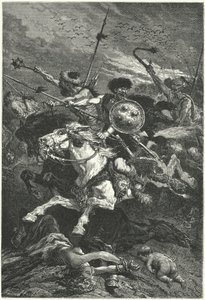 Hunnen aanvallen in de Slag bij Chalons, 451 door Alphonse Marie de (after) Neuville