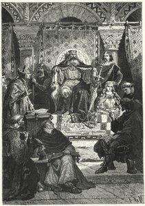 Vergadering van de raad van keizer Karel de Grote door Alphonse Marie de (after) Neuville