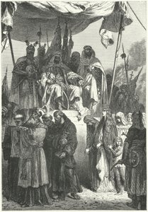 Saladin kijkt toe hoe gevangen christenen voorbijgaan na zijn verovering van Jeruzalem door Alphonse Marie de (after) Neuville