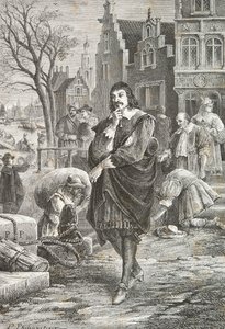 Descartes wandelend in Amsterdam (Gravure) door Alphonse Marie de Neuville