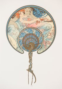 Le vent qui passe emporte la jeunesse. De waaier, 1899 door Alphonse Mucha