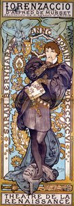Poster voor Lorenzaccio Alfred de Musset, met Sarah Bernhardt, Parijs, 1896