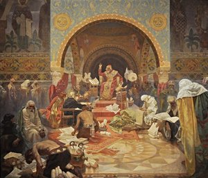 De Bulgaarse Tsaar Simeon De cyclus Het Slavische Epos door Alphonse Mucha
