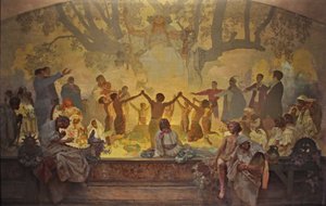 De eed van Omladina onder de Slavische lindeboom De cyclus De Slavische epiek door Alphonse Mucha