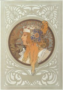 Byzantijns hoofd: Blondine door Alphonse Mucha