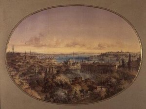 Uitzicht op Constantinopel vanaf Galata richting de Gouden Hoorn en de Bosporus