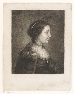 Borstbeeld van een vrouw met parels in het haar