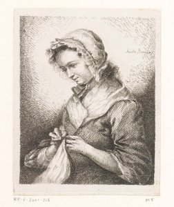 Portret van de vrouw van de kunstenaar Georg Friedrich Schmidt, naaiend