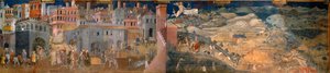De effecten van goed en slecht bestuur in de stad en op het platteland. Detail van de effecten van goed bestuur in de stad en op het platteland.