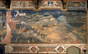 De effecten van goed en slecht bestuur in de stad en op het platteland (detail) door Ambrogio Lorenzetti